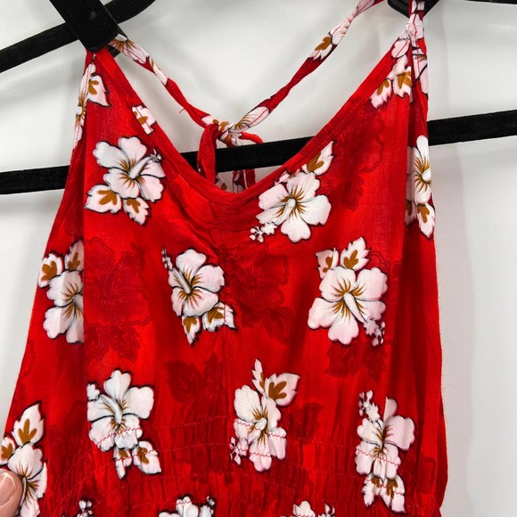 Vintage Aloha Hibiscus Floral Hawiian Red White Halter Top Fitted Small-Medium - Picture 8 of 9